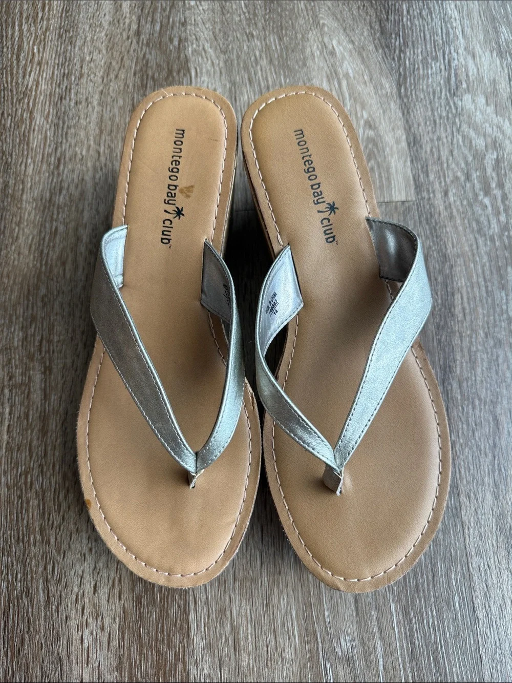 Montego Bay Club Y2K Silver Metallic Cork Wedge Sandals